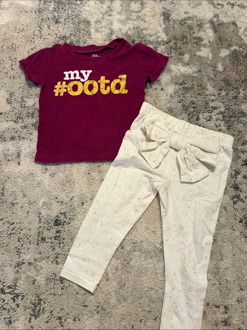 Cat & Jack Burgundy Tee and Cream Bow-Back Leggings Set